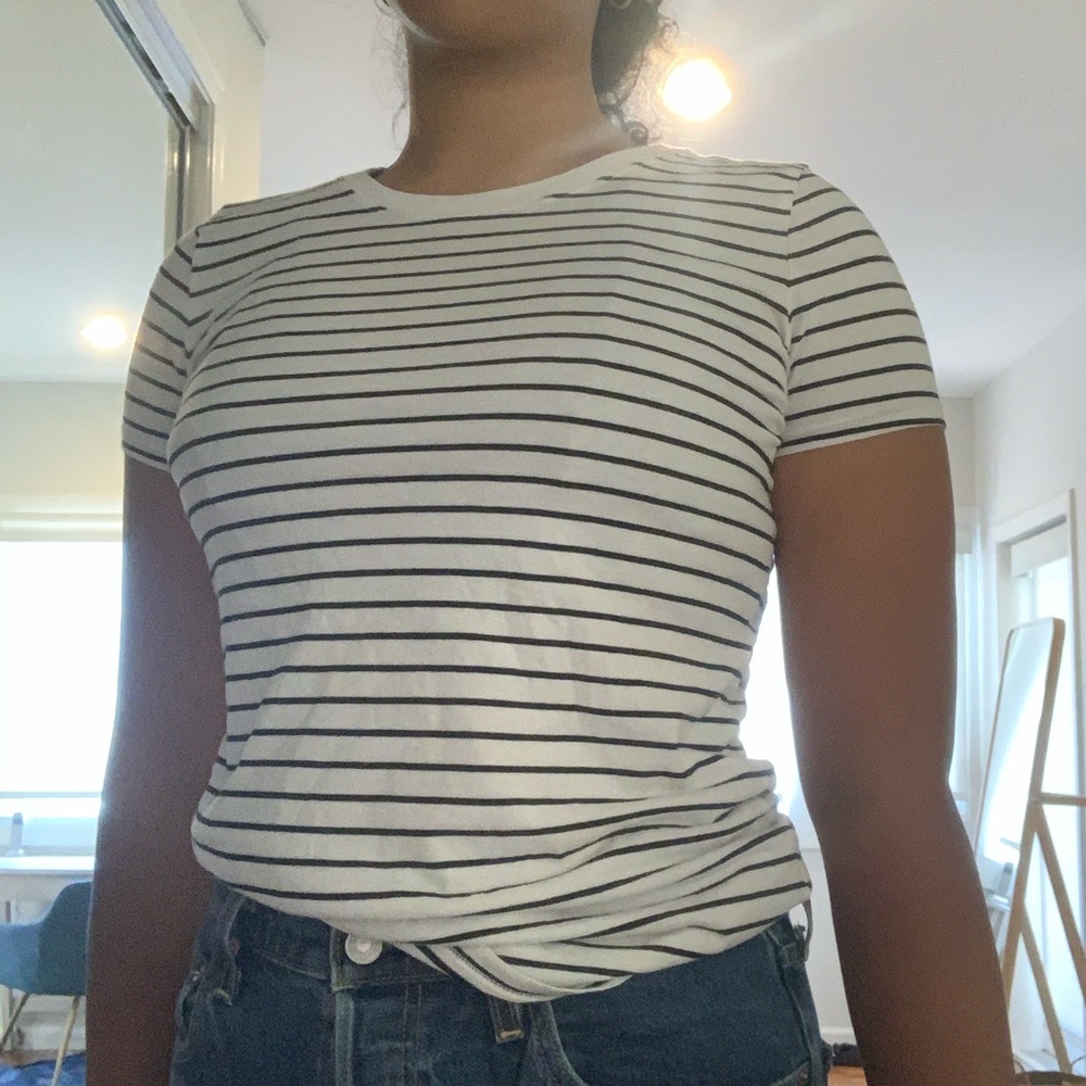White and Black Striped Tee